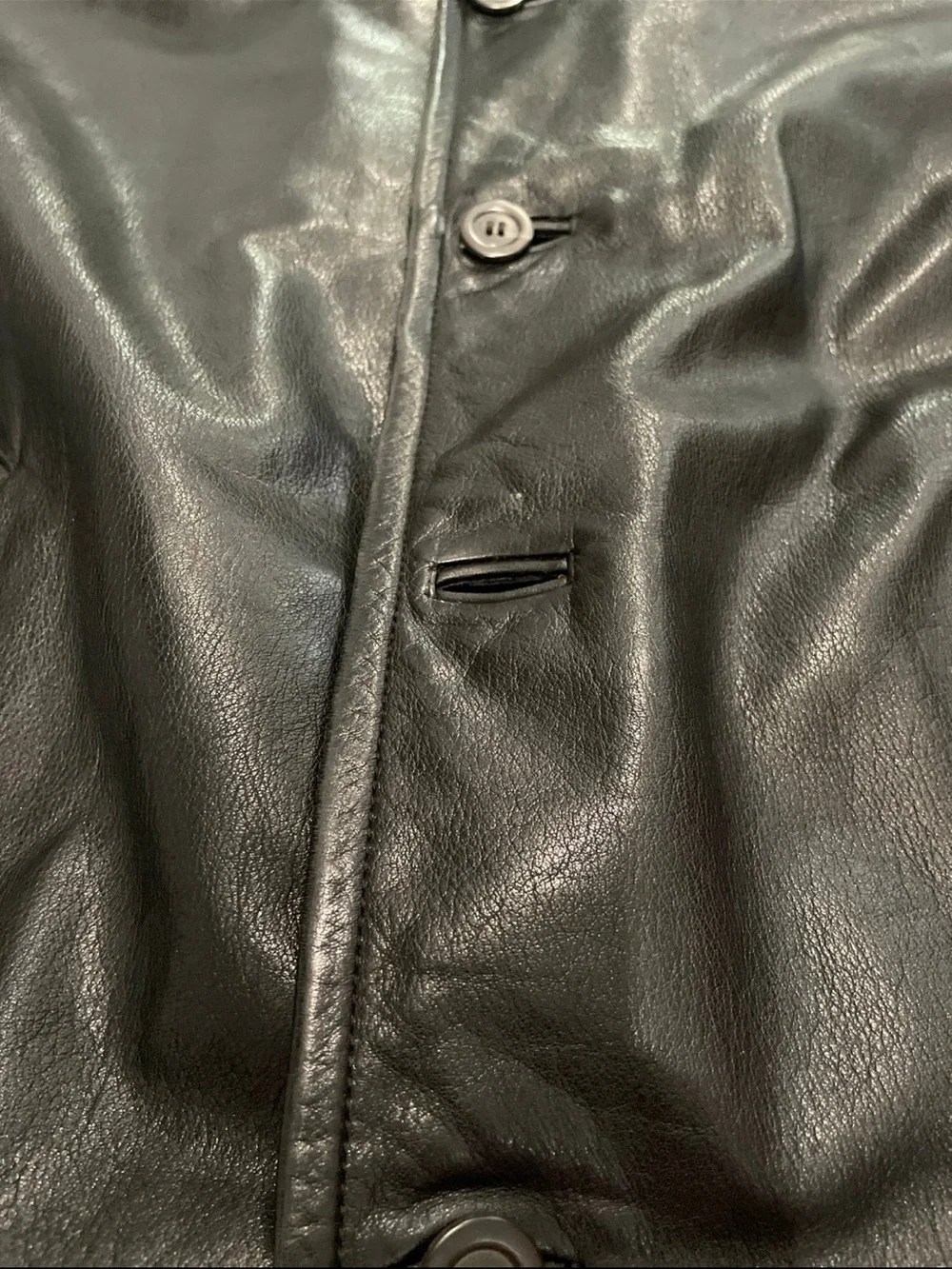 J. Crew vintage 100% leather black button-down coat men’s large.